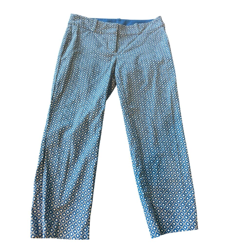 Ann Taylor Womens Carnegie Crop Pants Size 00P Blue Geometric Ankle Trousers - Picture 1 of 10